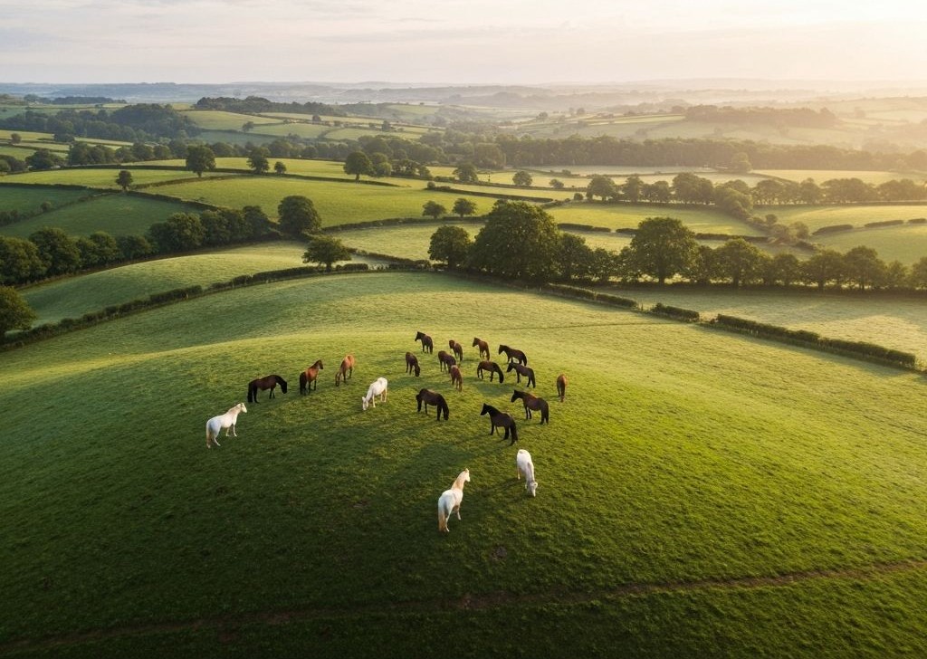 Horses grazing in a UK pasture